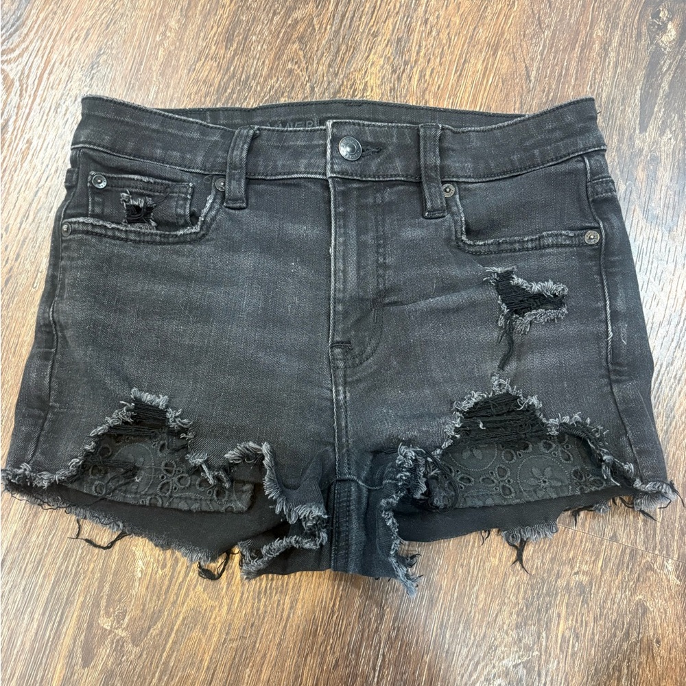 American Eagle Outfitters Black Distressed Jean Shorts